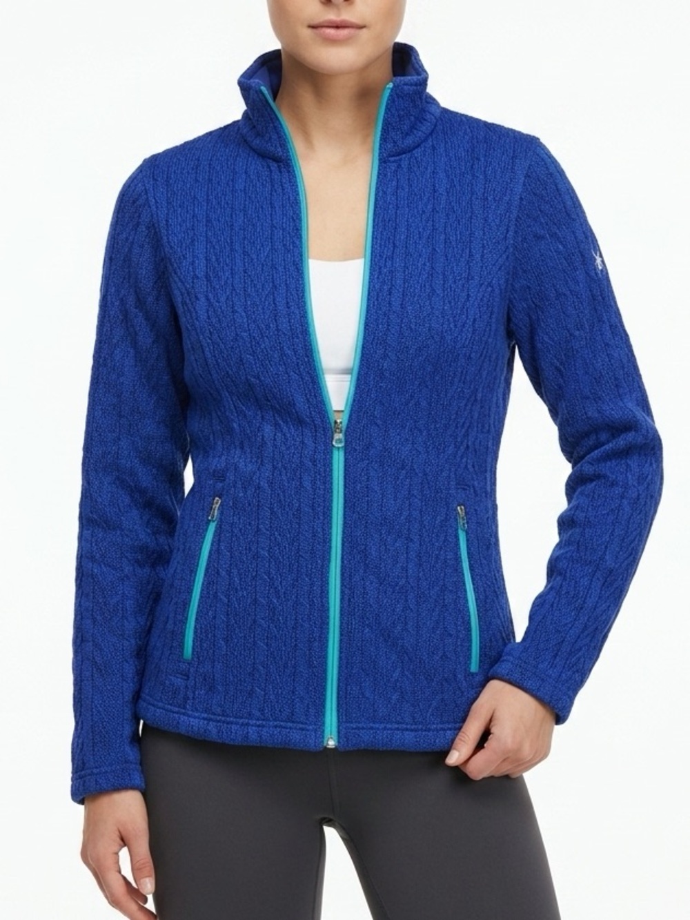Spyder Women's Stryke Full Zip Cable Knit Fleece Jacket Blue Size M